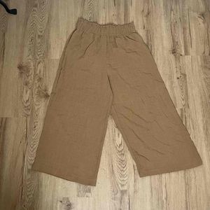 H&M Brown Elastic Pull On Palazzo Cropped Capri Pants Womens Size M